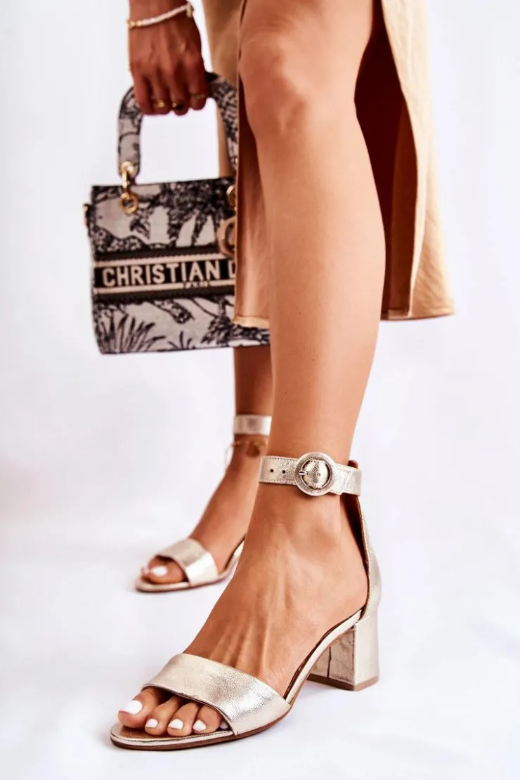 Maciejka Sandały Na Obcasie*Skórzane Sandały Na Obcasie 04141-42 Złote Złoty