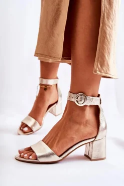 Maciejka Sandały Na Obcasie*Skórzane Sandały Na Obcasie 04141-42 Złote Złoty