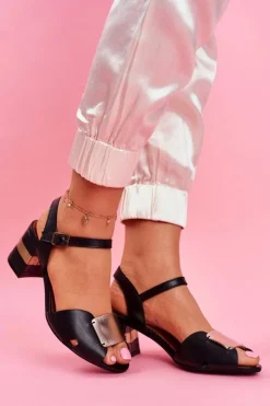 Online Maciejka Skórzane Sandały Na Obcasie 04120-01 Czarne