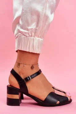 Online Maciejka Skórzane Sandały Na Obcasie 04120-01 Czarne