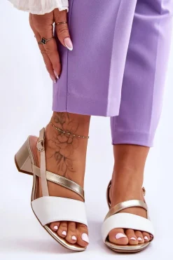 Outlet Buty Sergio Leone Skórzane Sandały Na Obcasie Sergio Leone SK826 Biało-Złote