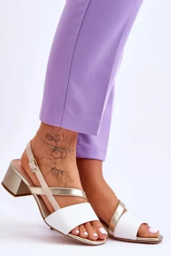 Outlet Buty Sergio Leone Skórzane Sandały Na Obcasie Sergio Leone SK826 Biało-Złote