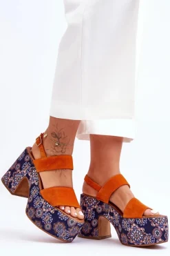 Best Maciejka Skórzane Sandały Na Obcasie 06089-18 Pomarańczowe