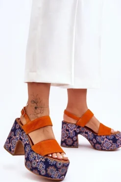 Best Maciejka Skórzane Sandały Na Obcasie 06089-18 Pomarańczowe