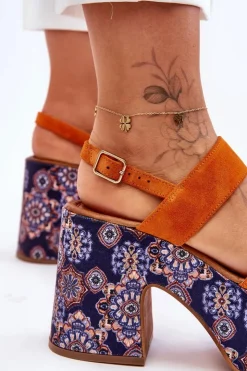 Best Maciejka Skórzane Sandały Na Obcasie 06089-18 Pomarańczowe