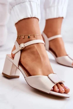 Buty Sergio Leone Sandały Na Obcasie*Skórzane Sandały Na Obcasie Beżowe Lorisa Beżowy