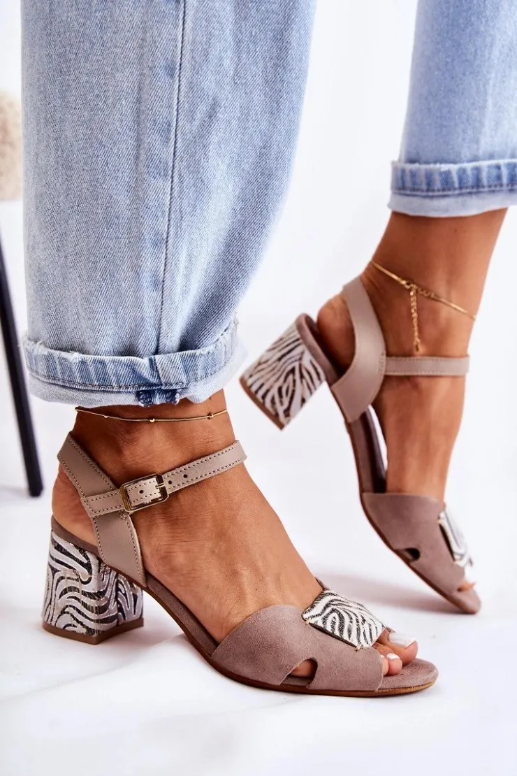 Maciejka Skórzane Sandały Na Obcasie 04120-10 Beżowe