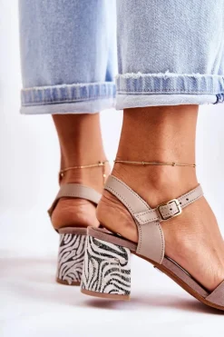 Maciejka Skórzane Sandały Na Obcasie 04120-10 Beżowe