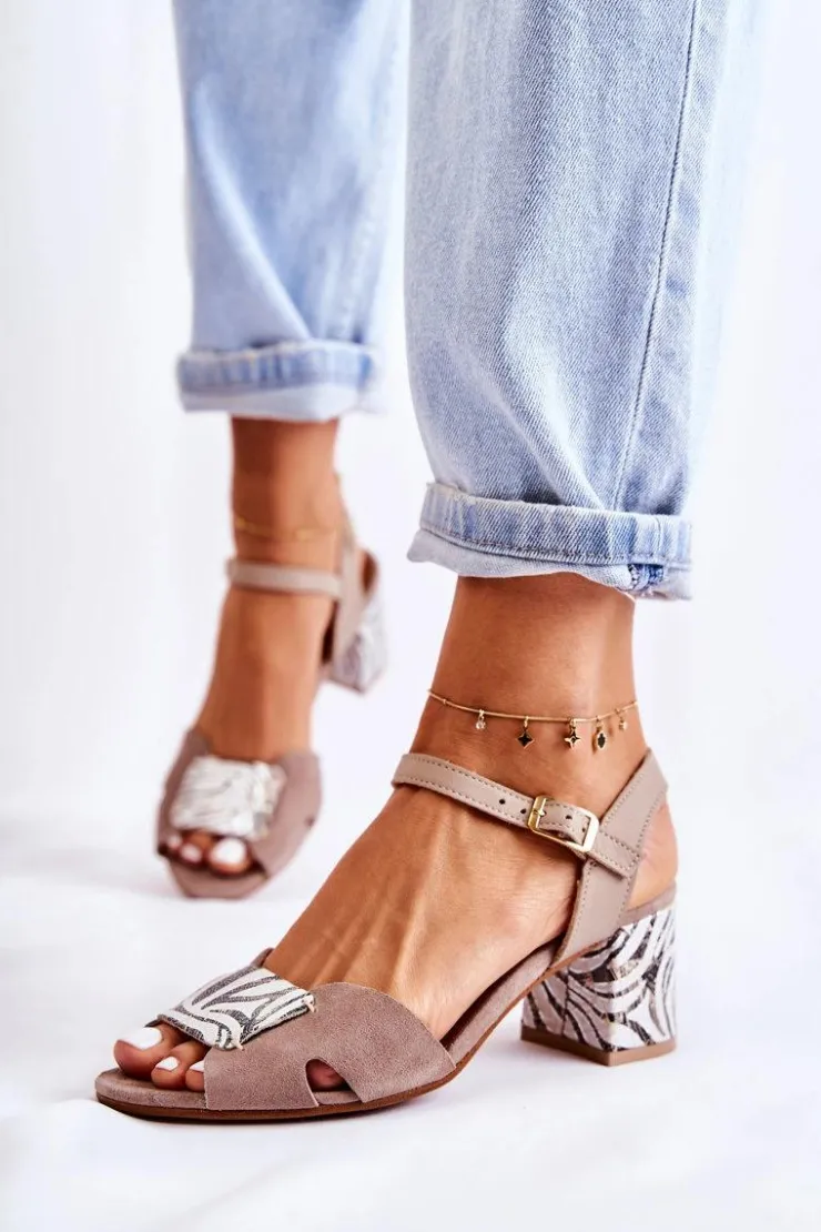 Maciejka Skórzane Sandały Na Obcasie 04120-10 Beżowe