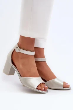 Buty damskie Vinceza Sandały Na Obcasie*Skórzane Sandały Na Obcasie Vinceza 20100 Srebrne