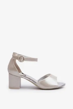 Buty damskie Vinceza Sandały Na Obcasie*Skórzane Sandały Na Obcasie Vinceza 20100 Srebrne