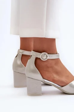 Buty damskie Vinceza Sandały Na Obcasie*Skórzane Sandały Na Obcasie Vinceza 20100 Srebrne