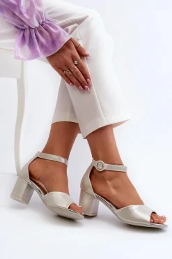 Buty damskie Vinceza Sandały Na Obcasie*Skórzane Sandały Na Obcasie Vinceza 20100 Srebrne