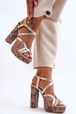 Damskie Maciejka Skórzane Sandały Na Obcasie 06084-25 Złote