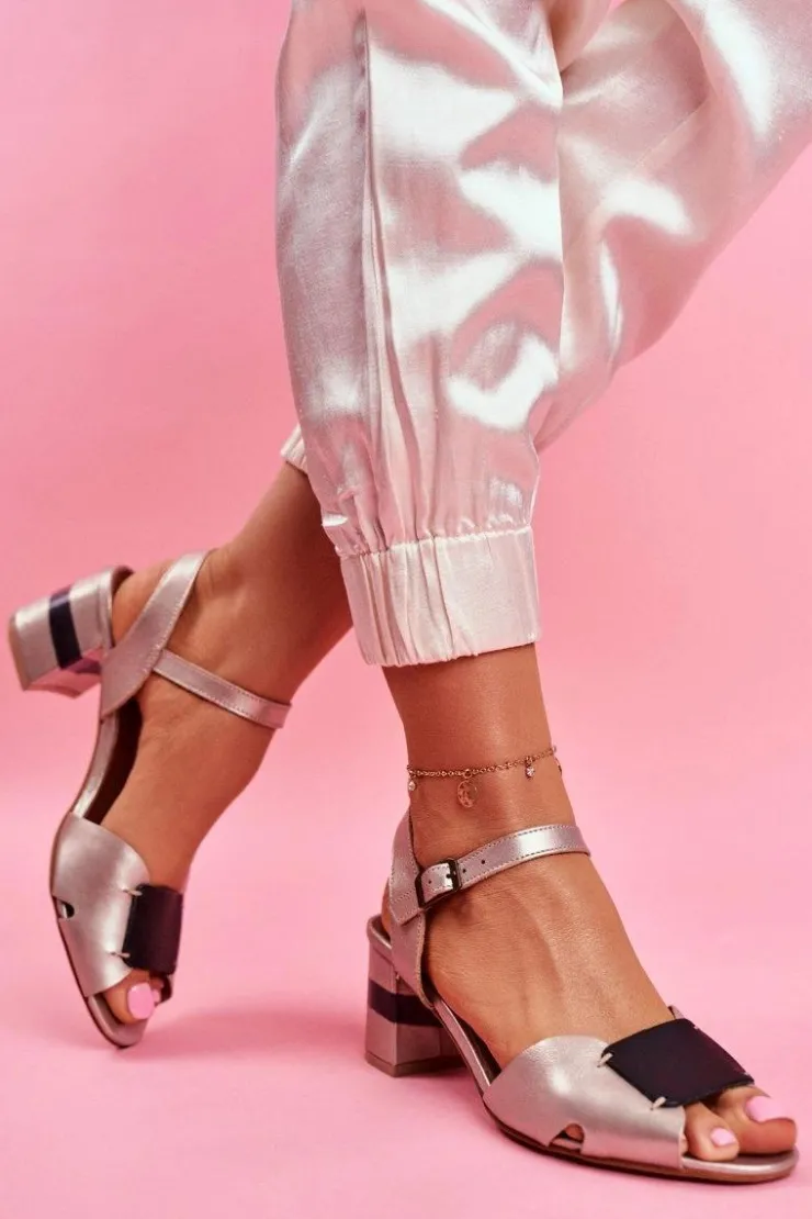 Damskie Maciejka Skórzane Sandały Na Obcasie 04120-25 Złote