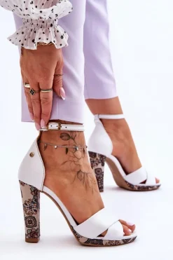 Discount Maciejka Skórzane Sandały Na Obcasie 06081-11 Białe