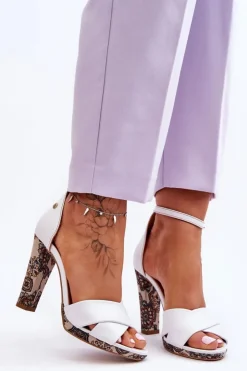 Discount Maciejka Skórzane Sandały Na Obcasie 06081-11 Białe