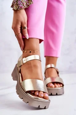 Boto Sandały Na Obcasie*Skórzane Sandały Na Obcasie Złote Sovie