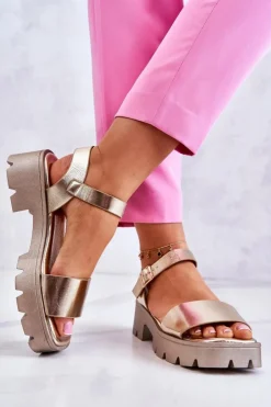 Boto Sandały Na Obcasie*Skórzane Sandały Na Obcasie Złote Sovie