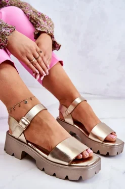 Boto Sandały Na Obcasie*Skórzane Sandały Na Obcasie Złote Sovie