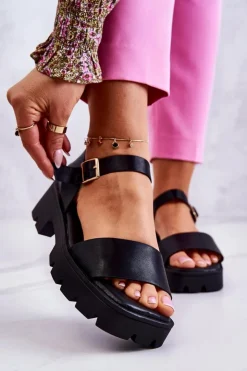 Sale Boto Skórzane Sandały Na Obcasie Czarne Sovie