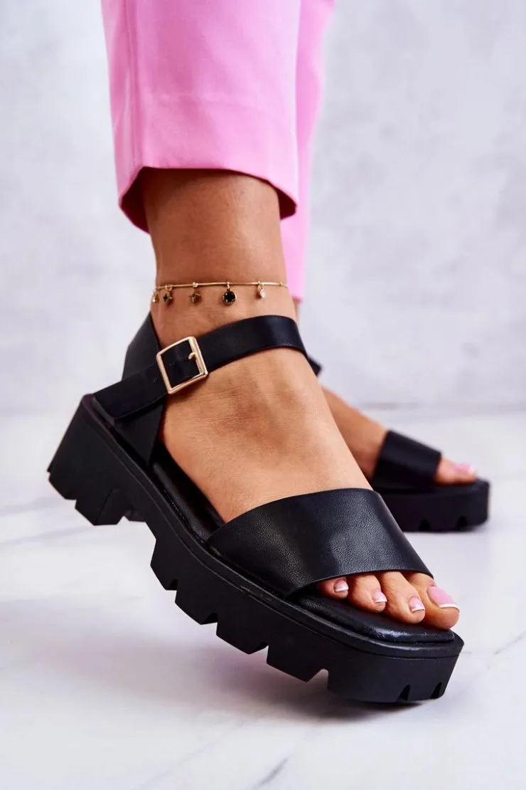 Sale Boto Skórzane Sandały Na Obcasie Czarne Sovie