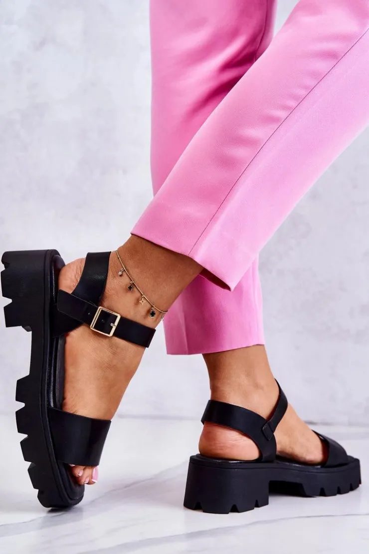 Sale Boto Skórzane Sandały Na Obcasie Czarne Sovie