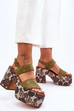 Discount Maciejka Skórzane Sandały Na Obcasie 06089-24 Zielone