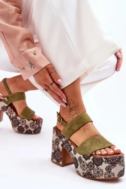 Discount Maciejka Skórzane Sandały Na Obcasie 06089-24 Zielone