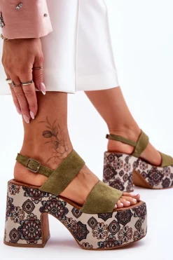 Discount Maciejka Skórzane Sandały Na Obcasie 06089-24 Zielone