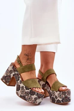 Discount Maciejka Skórzane Sandały Na Obcasie 06089-24 Zielone