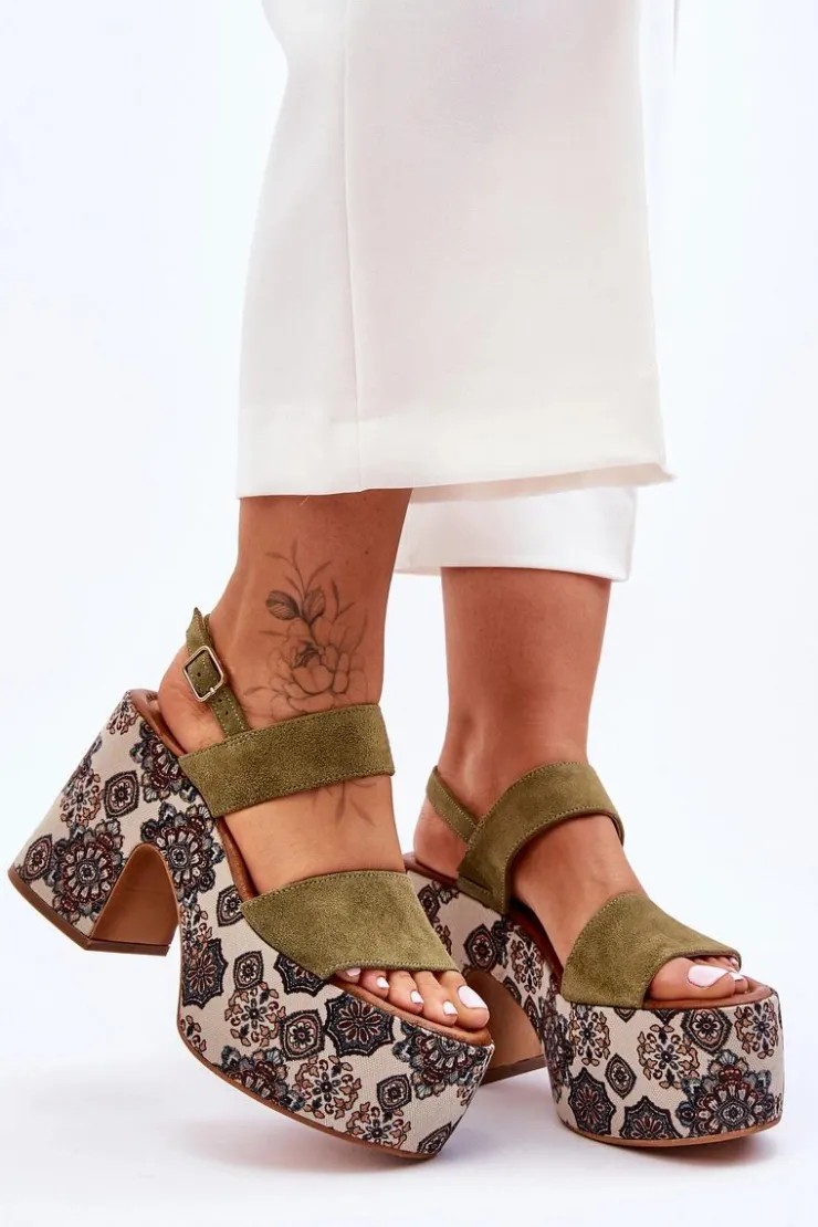 Discount Maciejka Skórzane Sandały Na Obcasie 06089-24 Zielone