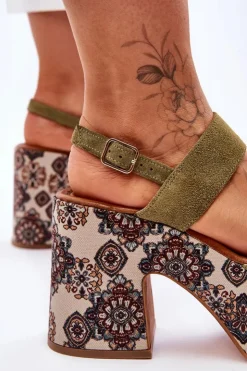 Discount Maciejka Skórzane Sandały Na Obcasie 06089-24 Zielone