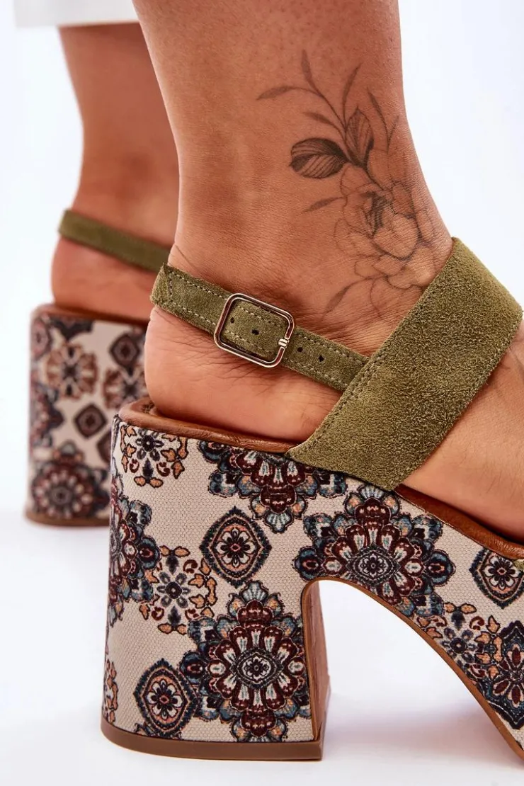 Discount Maciejka Skórzane Sandały Na Obcasie 06089-24 Zielone