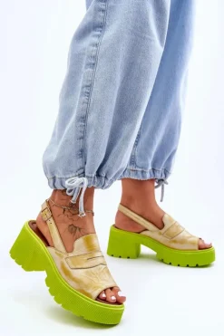 Discount Maciejka Skórzane Sandały Na Obcasie I Platformie 06039-07 Żółte