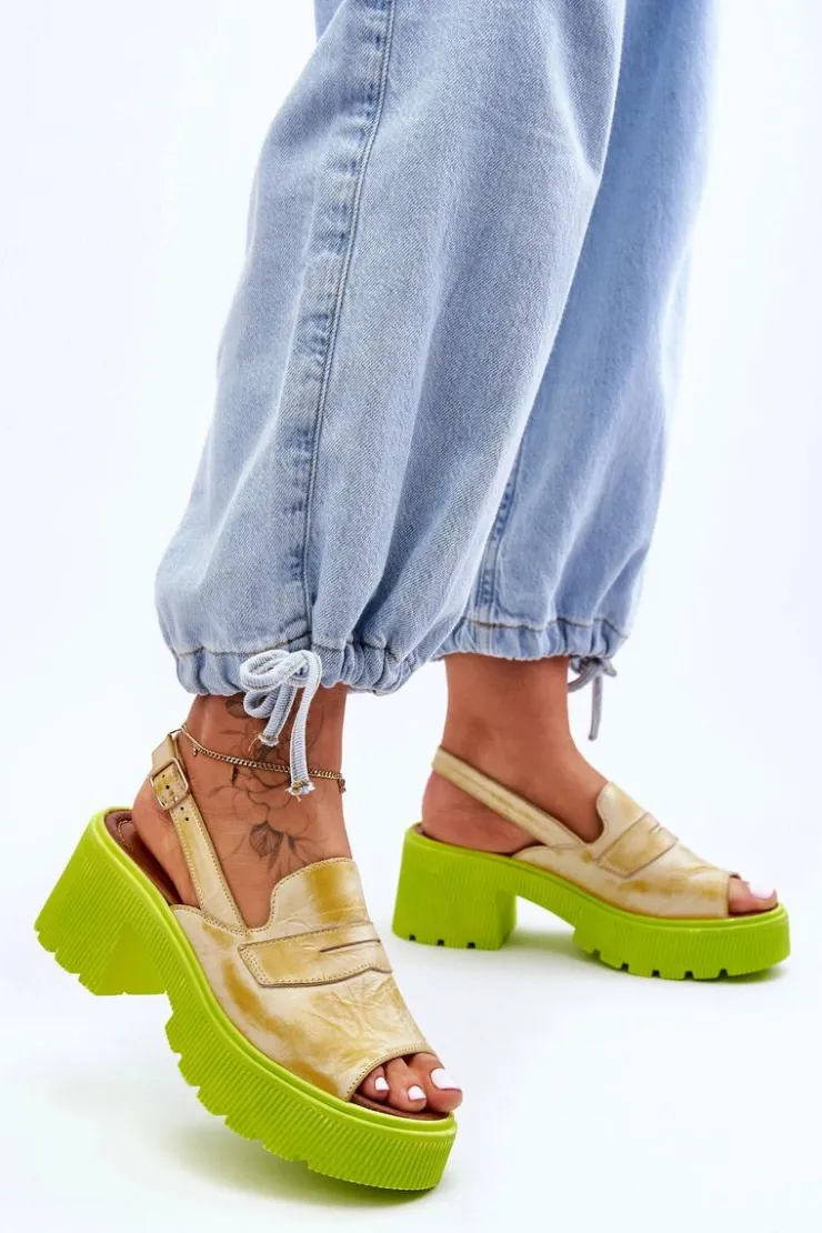 Discount Maciejka Skórzane Sandały Na Obcasie I Platformie 06039-07 Żółte