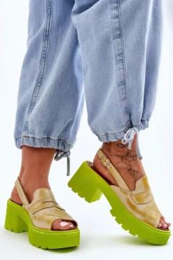 Discount Maciejka Skórzane Sandały Na Obcasie I Platformie 06039-07 Żółte