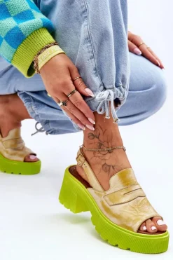 Discount Maciejka Skórzane Sandały Na Obcasie I Platformie 06039-07 Żółte