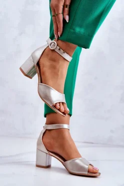 Buty damskie Vinceza Skórzane Sandały Na Obcasie Vinceza 20100 Złote