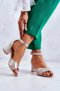 Buty damskie Vinceza Skórzane Sandały Na Obcasie Vinceza 20100 Złote