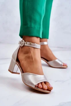 Buty damskie Vinceza Skórzane Sandały Na Obcasie Vinceza 20100 Złote