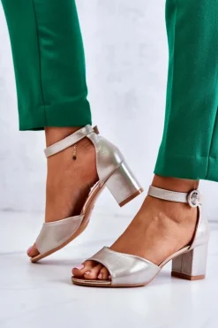 Buty damskie Vinceza Skórzane Sandały Na Obcasie Vinceza 20100 Złote