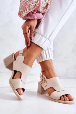 Boto Sandały Na Obcasie*Skórzane Sandały Na Obcasie La.Fi Beżowe Leratto