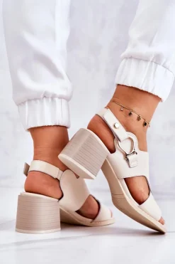 Boto Sandały Na Obcasie*Skórzane Sandały Na Obcasie La.Fi Beżowe Leratto