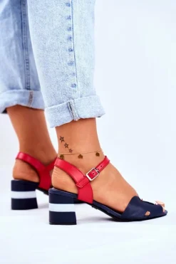 Maciejka Sandały Na Obcasie*Skórzane Sandały Na Obcasie 04120-17 Granatowe