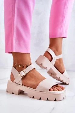 Boto Sandały Na Obcasie*Skórzane Sandały Na Obcasie Beżowe Sovie