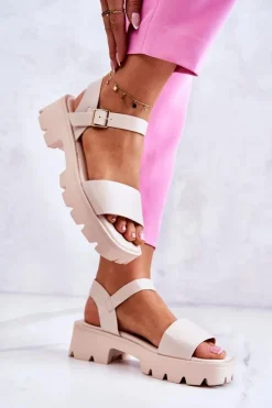 Boto Sandały Na Obcasie*Skórzane Sandały Na Obcasie Beżowe Sovie