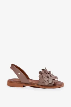 Zazoo Sandały Płaskie*Skórzane Sandały Na Płaskim Obcasie 40425 Ciemnobeżowe