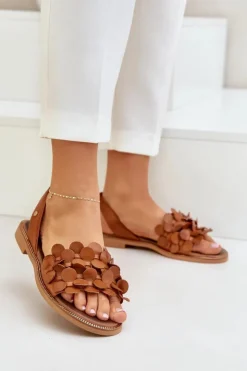 Zazoo Sandały Płaskie*Skórzane Sandały Na Płaskim Obcasie 40425 Brązowe