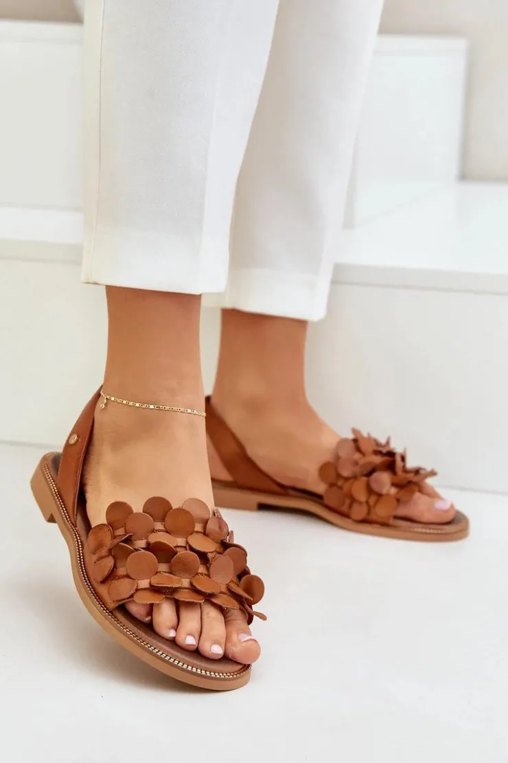 Zazoo Sandały Płaskie*Skórzane Sandały Na Płaskim Obcasie 40425 Brązowe